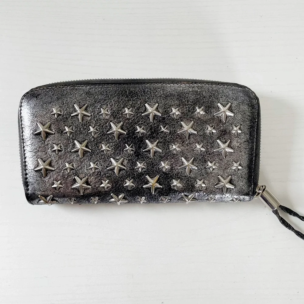 Jimmy Choo metallic leather stars long zip wallet